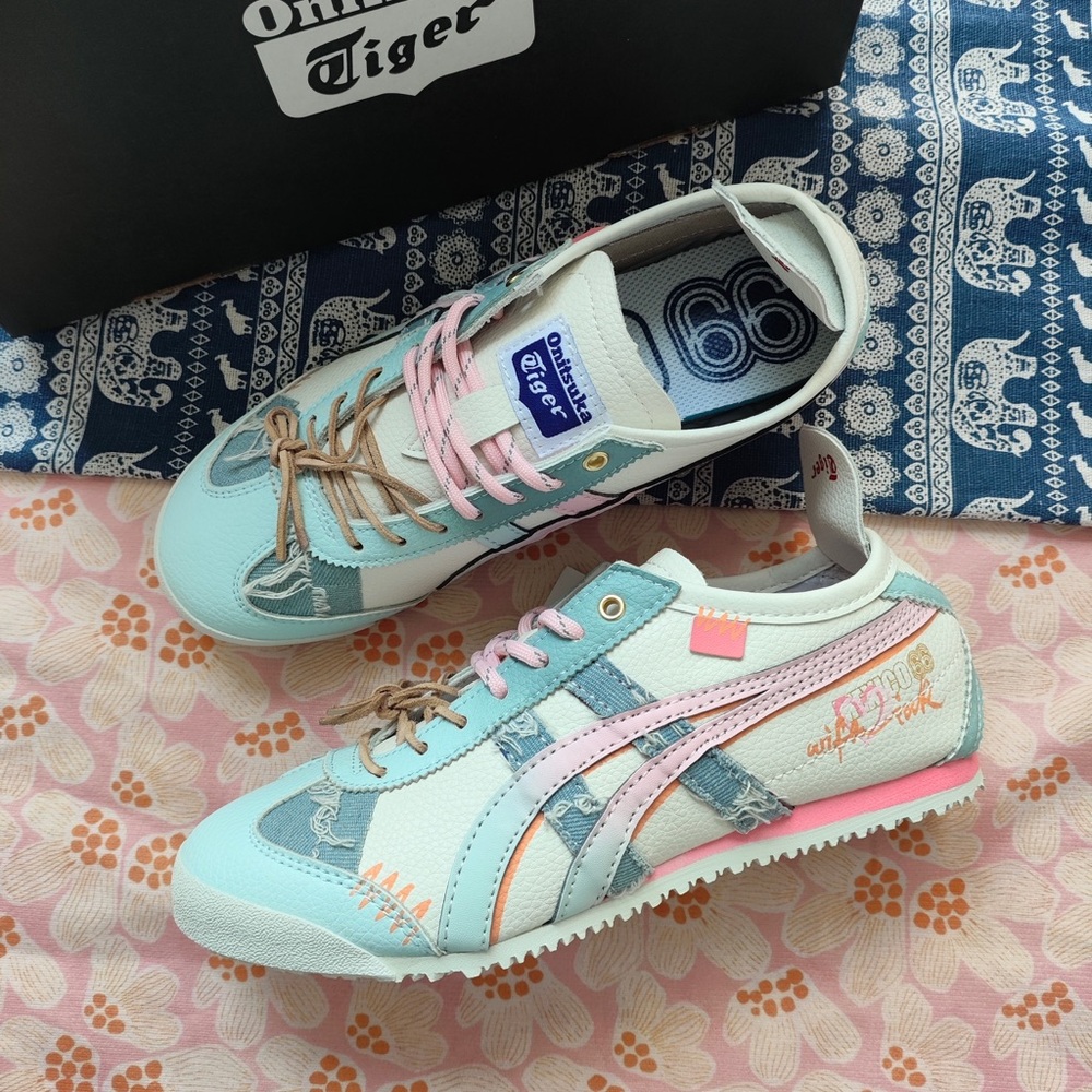 Onitsuka Tiger by Asics Pastel Mint, Light Pink & White Women's Sneakers